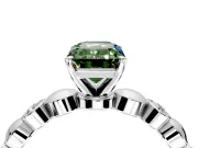 Solitaire Engagement Ring Setting for Fancy Green Emerald Cut Center with Beaded Bezel Station Band and Prong Head in Platinum