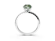 Solitaire Engagement Ring Setting for Fancy Green Cushion Cut Center with Fine Pave Narrow Band and Prong Head in Sterling Silver