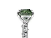 Solitaire Engagement Ring Setting for Fancy Green Cushion Cut Center with Trailing Leaf Accent Band and Prong Head in Sterling Silver