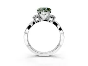 3 Stone Engagement Ring Setting for Fancy Green Heart-Shaped Center with Pave Twist Band and Prong Head in White Gold