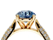 Solitaire Engagement Ring Setting for Fancy Blue Round Cut Center with Multi-Row Accents and Prong Head in Yellow Gold