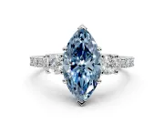 3 Stone Engagement Ring Setting for Fancy Blue Marquise Center with Round Cut Side Accents and Prong Head in Platinum