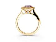 Halo Engagement Ring Setting for Fancy Pink Heart-Shaped Center with Milgrain Pave Band and Bezel Head in Yellow Gold