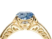Floral Engagement Ring Setting for Fancy Blue Cushion Cut Center with Four Accent Clusters and Prong Head in Yellow Gold