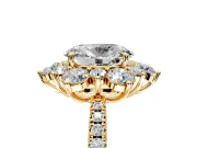 Floral Halo Engagement Ring Setting for Oval Center with Pave Accents and Prong Head in Yellow Gold