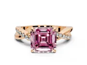 Solitaire Engagement Ring Setting for Fancy Pink Asscher Cut Center with Half-Pave Crossover Band and Prong Head in Rose Gold