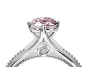 Solitaire Engagement Ring Setting for Fancy Pink Oval Center with Milgrain Cathedral Band and Prong Head in Sterling Silver