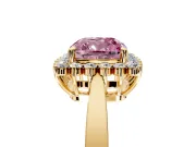 Starburst Halo Engagement Ring Setting for Fancy Pink Cushion Cut Center with Flat Cathedral Band and Prong Head in Yellow Gold