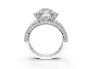 Pave Engagement Ring Setting for Cushion Cut Center with Curved Accent Rows, Openwork and Prong Head in White Gold