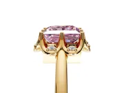 Floral Frame Engagement Ring Setting for Fancy Pink Princess Cut Center with Accent Clusters and Prong Head in Yellow Gold