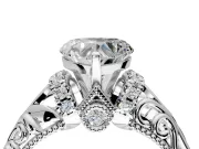 Solitaire Engagement Ring Setting for Heart-Shaped Center with Filigree Accent Basket and Prong Head in White Gold