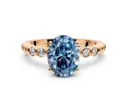 Solitaire Engagement Ring Setting for Fancy Blue Oval Center with Bezel-Dot Beaded Band and Prong Head in Rose Gold