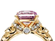Solitaire Engagement Ring Setting for Fancy Pink Asscher Cut Center with Filigree Band and Prong Head in Yellow Gold