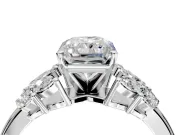 Leaf Cluster Engagement Ring Setting for Radiant Cut Center with Marquise Accents and Prong Head in Sterling Silver