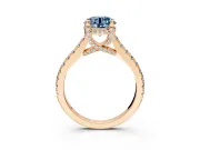 Solitaire Engagement Ring Setting for Fancy Blue Round Cut Center with Widening Pave Band and Claw Prong Head in Rose Gold