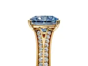 Solitaire Engagement Ring Setting for Fancy Blue Radiant Cut Center with Pave Rail Split Shank and Prong Head in Yellow Gold