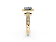 Milgrain Halo Engagement Ring Setting for Fancy Blue Princess Cut Center with Three-Sided Pave Band and Prong Head in Yellow Gold