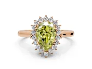 Starburst Halo Engagement Ring Setting for Fancy Yellow Pear-Shaped Center with Thin Round-Wire Band and Prong Head in Rose Gold