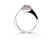 Halo Engagement Ring Setting for Fancy Pink Cushion Cut Center with Plain Tapered Band and Prong Head in White Gold