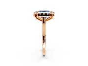 Single Halo Engagement Ring Setting for Fancy Blue Asscher Cut Center with Corner Claws, Plain Band and Prong Head in Rose Gold