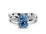 Solitaire Engagement Ring Setting for Fancy Blue Oval Center with Pave and Plain Crossover and Basket Head in White Gold