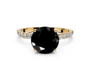 Solitaire Engagement Ring Setting for Fancy Black Round Cut Center with Fine Pave Accents and Prong Head in Yellow Gold