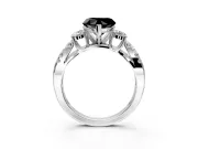 3 Stone Engagement Ring Setting for Fancy Black Heart-Shaped Center with Pave Split Shank and Prong Head in White Gold