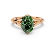 Solitaire Engagement Ring Setting for Fancy Green Oval Center with Milgrain Cathedral Band and Prong Head in Rose Gold