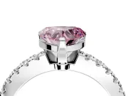 Solitaire Engagement Ring Setting for Fancy Pink Heart-Shaped Center with Single Row Accent Band and Prong Head in Sterling Silver