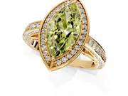 Halo Engagement Ring Setting for Fancy Yellow Marquise Center with Framed Halo, Pave Band and Prong Head in Yellow Gold
