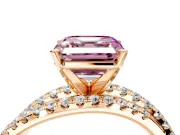 Solitaire Engagement Ring Setting for Fancy Pink Asscher Cut Center with Woven 3-Strand Pave Band and Prong Head in Rose Gold