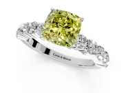Shared-Prong Engagement Ring Setting for Fancy Yellow Cushion Cut Center with Graduated Accents and Prong Head in Sterling Silver