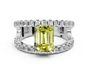 Solitaire Engagement Ring Setting for Fancy Yellow Emerald Cut Center with Wide-Open Split Shank and Prong Head in Platinum