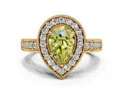 Milgrain Halo Engagement Ring Setting for Fancy Yellow Pear-Shaped Center with Pave Band and Prong Head in Yellow Gold