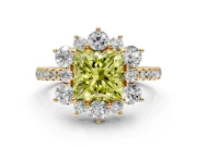 Floral Halo Engagement Ring Setting for Fancy Yellow Princess Cut Center with Pave Accents and Prong Head in Yellow Gold