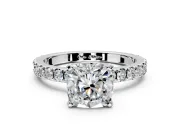 Solitaire Engagement Ring Setting for Cushion Cut Center with Fine Pave Band and Claw Prong Head in Sterling Silver