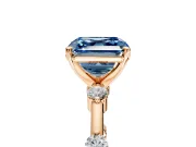 Solitaire Engagement Ring Setting for Fancy Blue Asscher Cut Center with Bezel Station Band and Prong Head in Rose Gold