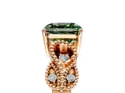 Leaf Engagement Ring Setting for Fancy Green Asscher Cut Center with Milgrain Accent Band and Prong Head in Rose Gold