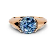 Tension Engagement Ring Setting for Fancy Blue Round Cut Center with Wide Tapered Band and Tension Head in Rose Gold