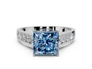 Solitaire Engagement Ring Setting for Fancy Blue Princess Cut Center with Cathedral Channel Band and Prong Head in Sterling Silver
