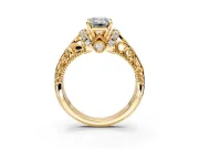 Solitaire Engagement Ring Setting for Emerald Cut Center with Filigree Accent Basket and Prong Head in Yellow Gold