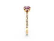 Solitaire Engagement Ring Setting for Fancy Pink Cushion Cut Center with Fine Pave Band and Prong Head in Yellow Gold