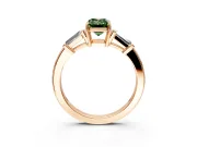 3 Stone Engagement Ring Setting for Fancy Green Emerald Cut Center with Baguette Accents and Prong Head in Rose Gold