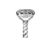 Solitaire Engagement Ring Setting for Emerald Cut Center with Plain Twisted Rope Band and Prong Head in Platinum