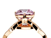 Solitaire Engagement Ring Setting for Fancy Pink Asscher Cut Center with Accented Twist Band and Leaf Prong Head in Rose Gold