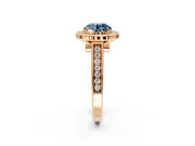 Halo Engagement Ring Setting for Fancy Blue Round Cut Center with Outer Bezel Rim, Pave Band and Prong Head in Rose Gold