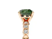 Solitaire Engagement Ring Setting for Fancy Green Cushion Cut Center with Bezel-Dot Beaded Band and Prong Head in Rose Gold