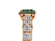 Solitaire Engagement Ring Setting for Fancy Green Asscher Cut Center with Pave Cathedral Shoulders and Prong Head in Rose Gold
