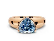 Tension Engagement Ring Setting for Fancy Blue Heart-Shaped Center with Wide Flat Band and Tension Head in Rose Gold