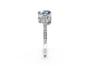 Cathedral Engagement Ring Setting for Fancy Blue Heart-Shaped Center with Antique-Style Pave Band and Prong Head in Platinum